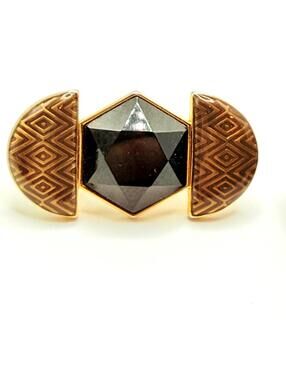 House of Harlow Black And Gold Hexagon Boho Vintgage-Inspired 1960 Ring Size 6